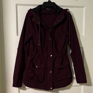 Women's Burgundy Utility Jacket with Hood